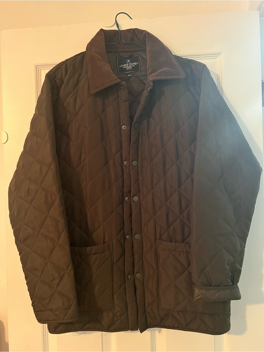 Men's Quilted Green Jacket with Corduroy Collar
